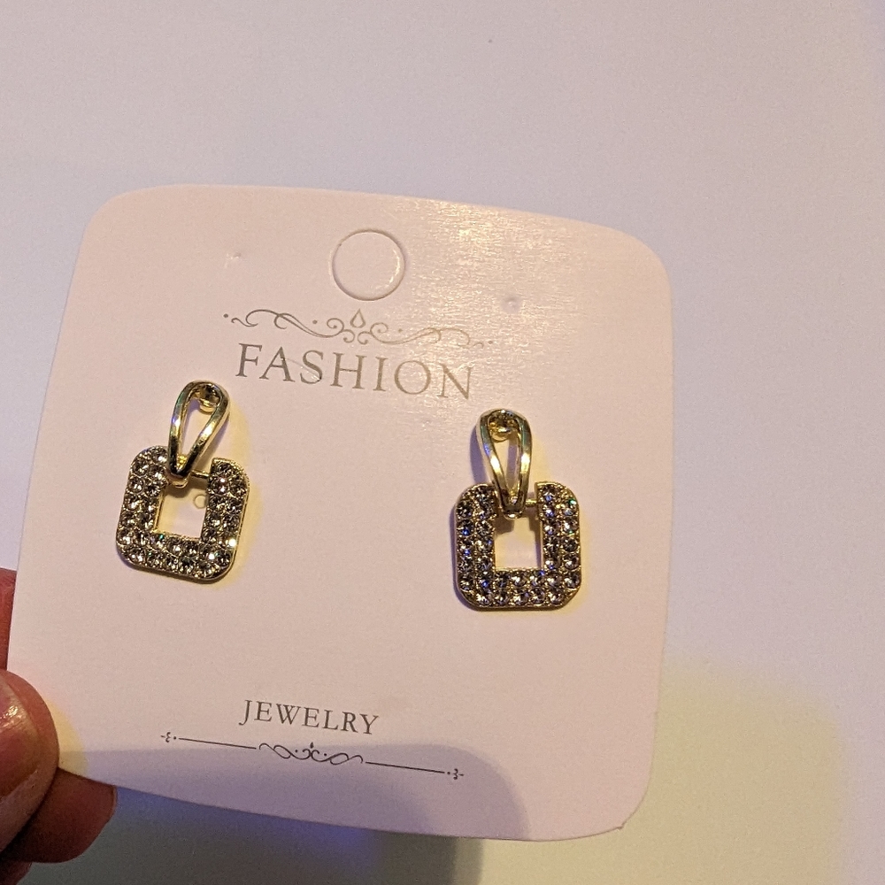 Fashion Square Inlaid Rhinestones Drop Dangle Earrings - Picture 5 of 9